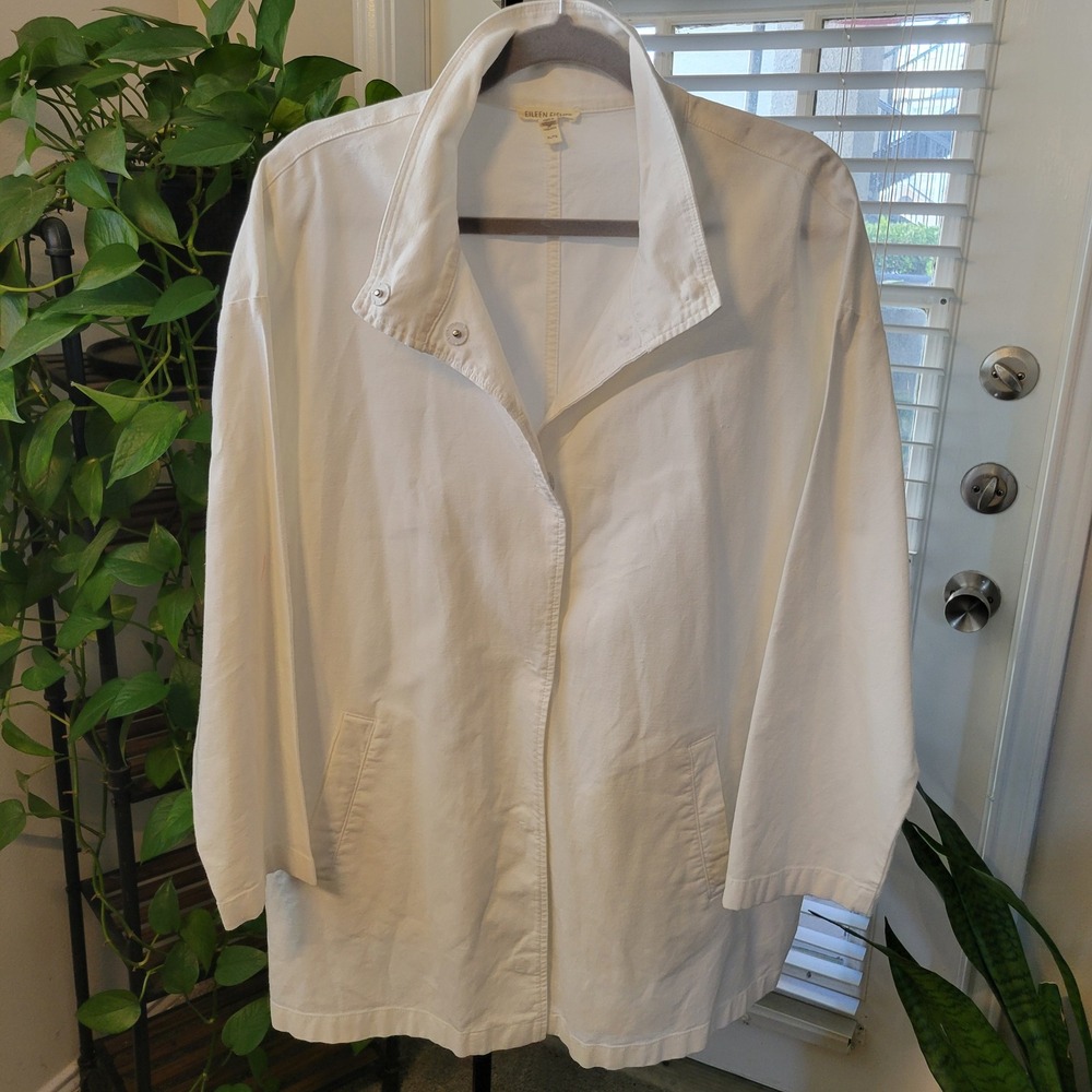 Eileen Fisher White Organic Cotton Hemp Blend Snap Front Jacket XL Womens